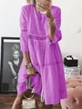 Purple lace embroidered dress with hollow patchwork details and three-quarter sleeves. - 4XL / Dresses / Purple