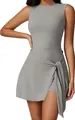 Detail of grey faux two-piece sports dress with waist knot and slim fit design - S / Dresses / Gray
