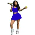 Ensemble de sport bleu roi élégant pour femmes avec haut court et jupe de tennis plissée - Bleu saphir