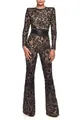 Combinaison en dentelle noire élégante coupe ajustée avec jambes évasées chic - S / Haut Et Bas / Sans Ceinture / Noir