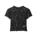 Elegant retro black lace short sleeve T-shirt with sheer floral pattern for women - XS / Tops / Black