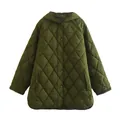 Women's casual green hooded quilted jacket with diamond pattern - XS / Tops / Army Green