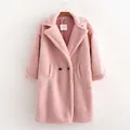 Premium long-sleeved pink teddy coat featuring plush faux fur and classic lapel design - S / Tops / Pink