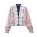 Reversible floral quilted women's jacket in pink and white patchwork print bohemian style. - XS / Tops / As Shown