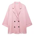 Eleganter rosa Blazer mit Knitterstruktur und zweireihigen Knöpfen für Damenmode - XS / Oberteile / Rosa