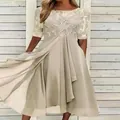 Elegante abito da sera in pizzo champagne e chiffon da donna - Champagne