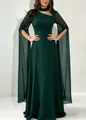 Elegant dark green chiffon evening gown with unique split sleeves and choker neck - Green