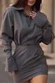 Close-up of a grey striped two-piece set with a long-sleeved shirt and mini skirt - S / Top And Bottom / Gray
