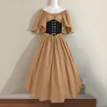 Robe de paysanne médiévale avec corset noir élégant pour représentations théâtrales - S / Robes / Kaki