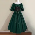 Donkergroene renaissance toneeljurk met zwart vetersnoerkorset - S / Dresses / Donkergroen