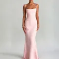 Elegante abito lungo jacquard rosa con spalline annodate da sera - Rosa