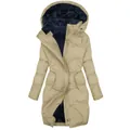 Warme winterjas voor dames met capuchon, fleecevoering en modieuze slanke pasvorm - Khaki