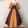 Renaissance style stage costume dress with color block design and lacing corset waist detail - 3XL / Dresses / Yellow