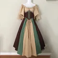 Detailed view of the medieval renaissance dress with lace-up corset and flare sleeves - S / Dresses / Khaki