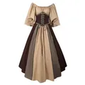 Detailed view of medieval peasant dress with off-shoulder sleeves and lace-up corset - S / Dresses / Dark Brown