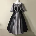 Medieval style grey and black Renaissance dress with corset waist for stage performance - S / Dresses / Dark Gray