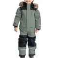Tuta da sci intera impermeabile per bambini con cappuccio in ecopelliccia e strisce riflettenti. - Grigio scuro