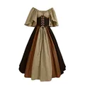 Detailed view of a medieval renaissance peasant dress with corset waist for stage costumes - S / Dresses / Tan