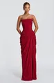 Elegant red strapless pleated slit evening gown for women, slim fit long dress variant. - XS / Dresses / Red