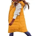 Vue latérale détaillée d'un gilet matelassé long à capuche jaune pour femme mode - S / Hauts / Orange