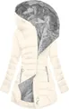 Detail of cream-colored women's winter puffer coat with faux fur hood lining - S / Tops / Milky White