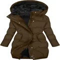 Warme winterparka voor dames met capuchon, dikke fleecevoering en slanke pasvorm - koffiekleur