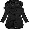 Detailweergave van een zwarte winterparka voor dames met warme fleecegevoerde capuchon. - Zwart