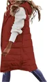 Gilet lungo imbottito da donna rosso con cappuccio e design trapuntato alla moda - Borgogna