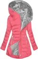 Vista dettagliata della giacca imbottita rosa da donna con spessa fodera in pile grigio - Rosa