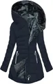 Dettaglio della fodera in ecopelliccia grigia all'interno del cappotto imbottito blu da donna. - Blu Navy Base Nera