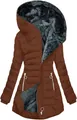 Dettaglio del parka invernale da donna con cappuccio e fodera in ecopelliccia - Colore caramello