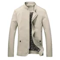 Men's stylish stand collar slim-fit casual jacket in khaki with paisley lining - M / Tops / Off White