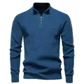 Heren gebreide trui met halve rits en opstaande kraag in klassiek blauw - S / Tops / Denim Blauw