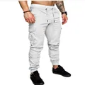 Professionelle hellgraue Cargo-Jogginghose für Herren aus Webstoff mit Taschen - 3XL / Unterteile / Weiß