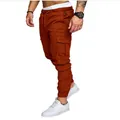 Herren Cargo-Jogginghose in Rostorange mit mehreren Taschen aus gewebtem Stoff - 3XL / Unterteile / Burgunderrot