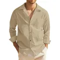 Herren Leinenhemd einfarbig Detail mit Button-Down-Kragen und praktischer Brusttasche - S / Oberteile / Khaki