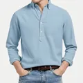 Men's light blue long-sleeve jacquard polo shirt with button-down collar detail - Light Blue