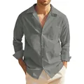 Detailansicht eines grauen Leinenhemds für Herren mit Brusttasche für den Strandlook - S / Oberteile / Spacegrau
