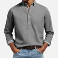 Men's premium grey jacquard long sleeve polo shirt with button-down collar casual fit - S / Tops / Gray