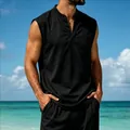 Macro view of men's black V-neck quick-dry vest featuring functional chest pocket detail - S / Tops / Black