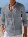 Men's stylish grey long sleeve linen shirt with classic lapel and button down front - S / Tops / Dark Gray