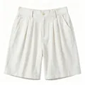 Ruime linnen korte broek voor heren in gebroken wit, casual vakantiestijl in recht model - S / Wit