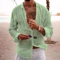 Men's stylish light green long-sleeve linen beach shirt for summer tropical holiday - S / Tops / Light Green