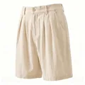 Detailweergave van ademende beige linnen geplooide herenshort voor een zomerse vakantiestijl - S / Bottoms / Abrikoos