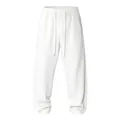 Men's premium white waffle knit loose casual pants featuring a comfortable drawstring waist - S / Bottoms / White