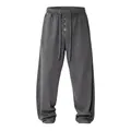 Loose men's waffle knit drawstring casual sweatpants in a stylish dark grey finish - S / Bottoms / Gray
