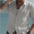 Camicia di lino a maniche lunghe da uomo per le vacanze estive in spiaggia e casual - Grigio chiaro
