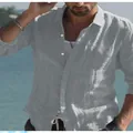 Camicia leggera in lino grigio da uomo, abbottonata, casual a maniche lunghe per mare ed estate - Grigio scuro