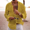 Men's stylish yellow long sleeve linen beach shirt for summer Hawaii holiday outfit - Sunflower Yellow