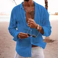 Men's summer beach shirt in solid blue, long sleeve breathable fabric for Hawaiian holiday - Sapphire Blue